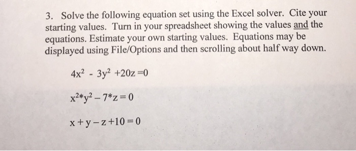 Solved 3. Solve the following equation set using the Excel | Chegg.com