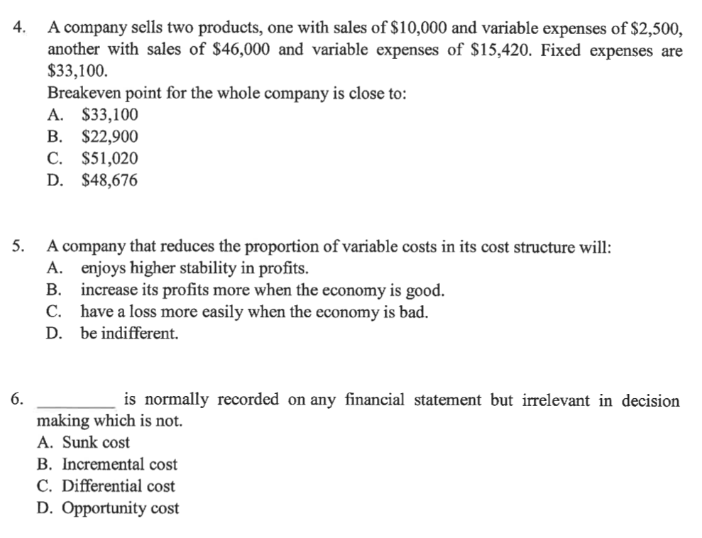 Solved 4. A Company Sells Two Products, One With Sales Of | Chegg.com