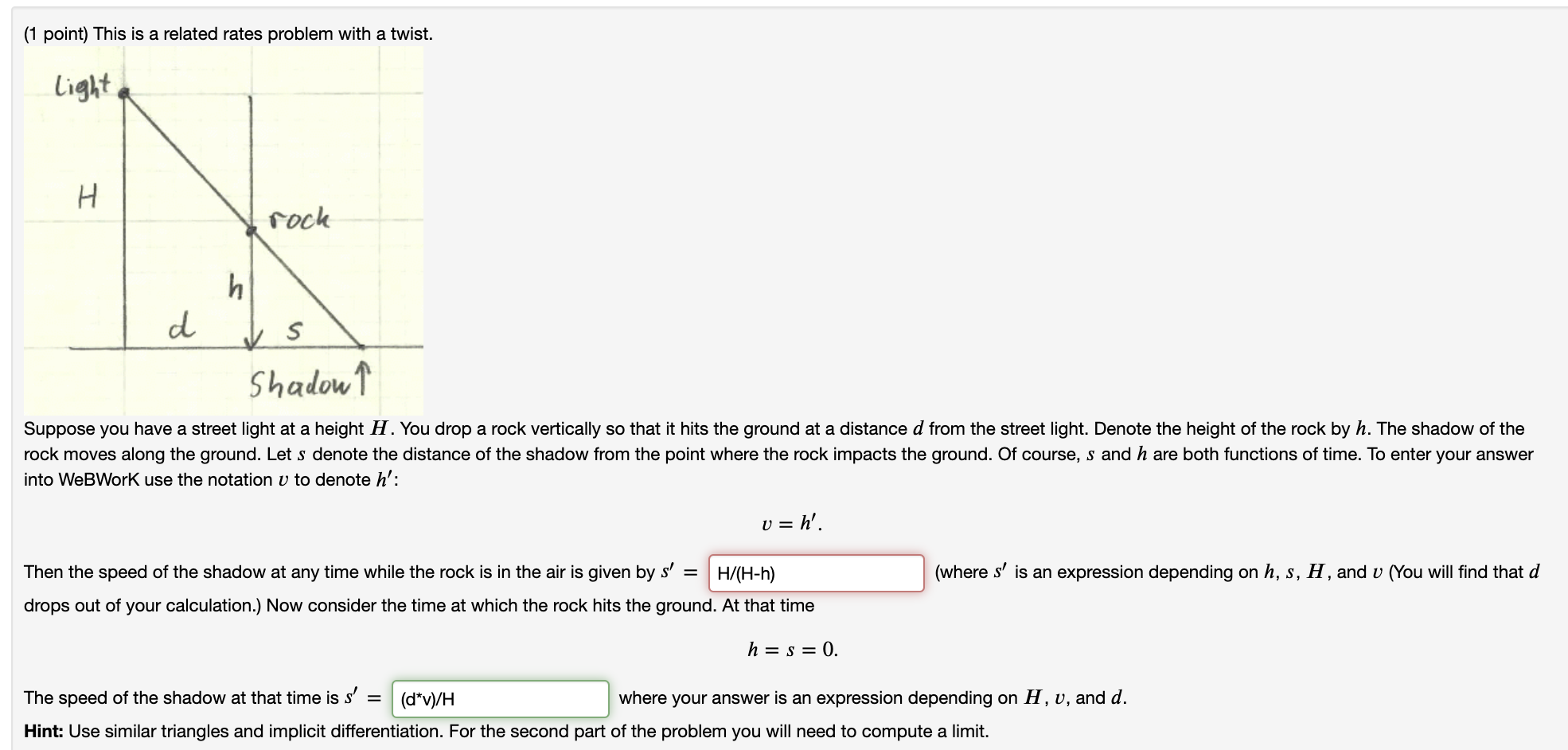 Solved (1 point) This is a related rates problem with a | Chegg.com