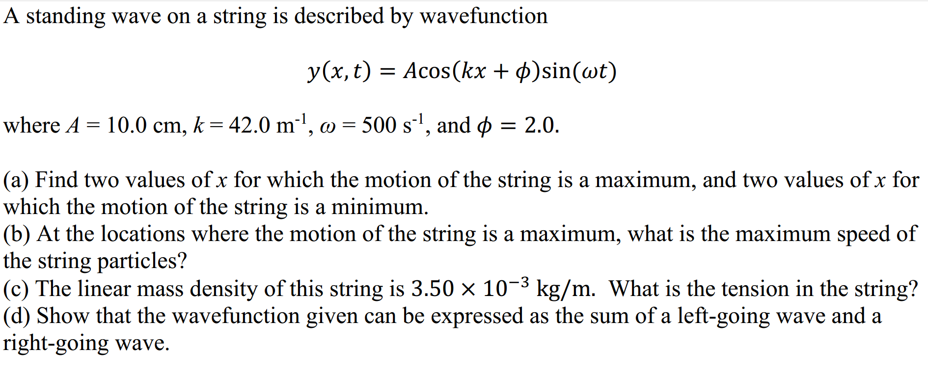 Solved A standing wave on a string is described by | Chegg.com
