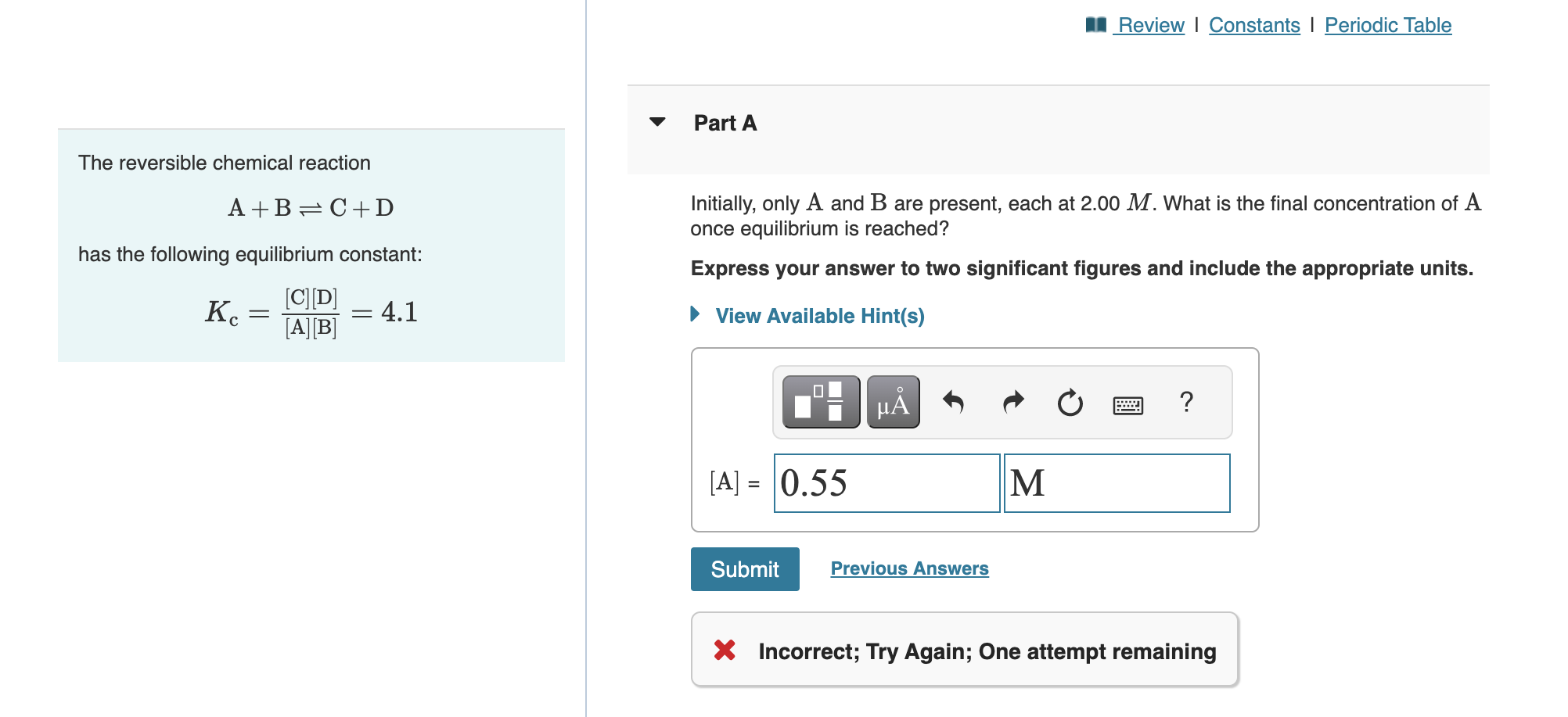 Solved The Reversible Chemical Reaction A+B⇌C+D Initially, | Chegg.com