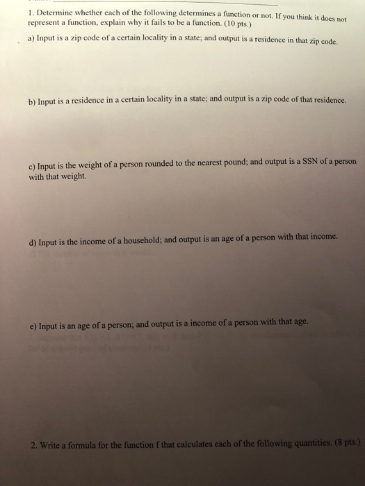 Solved whether each of the following determines a function | Chegg.com