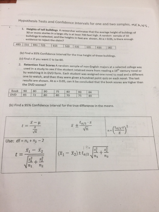 Solved Hypothesis Tests and Confidence Intervals for one and | Chegg.com