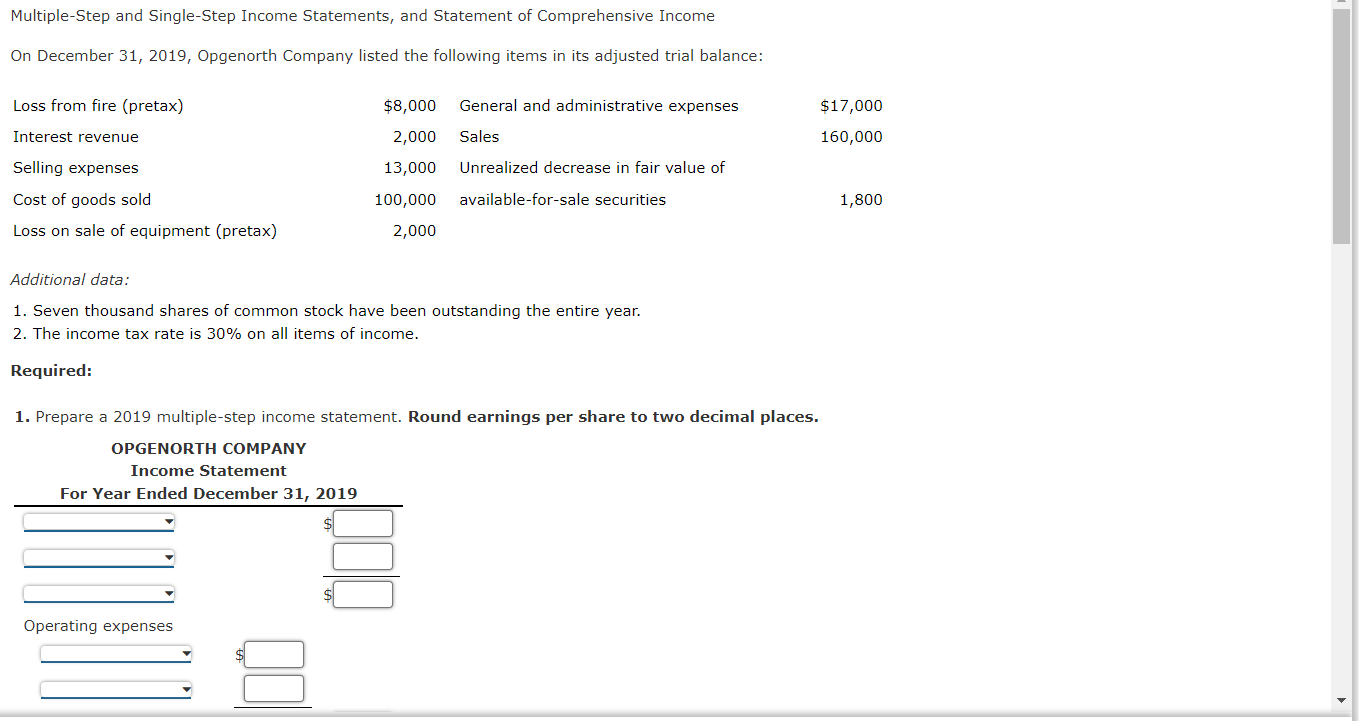 Solved Multiple Step And Single Step Income Statements And 8078