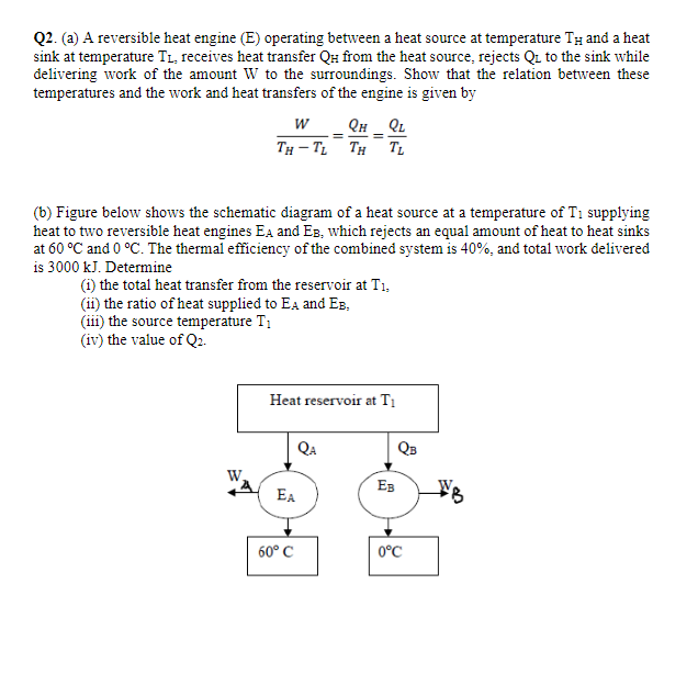 Solved Q2. (a) A reversible heat engine (E) operating | Chegg.com
