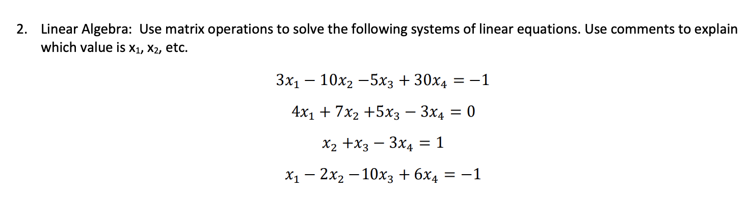 solution of linear equation systems with matrix operations