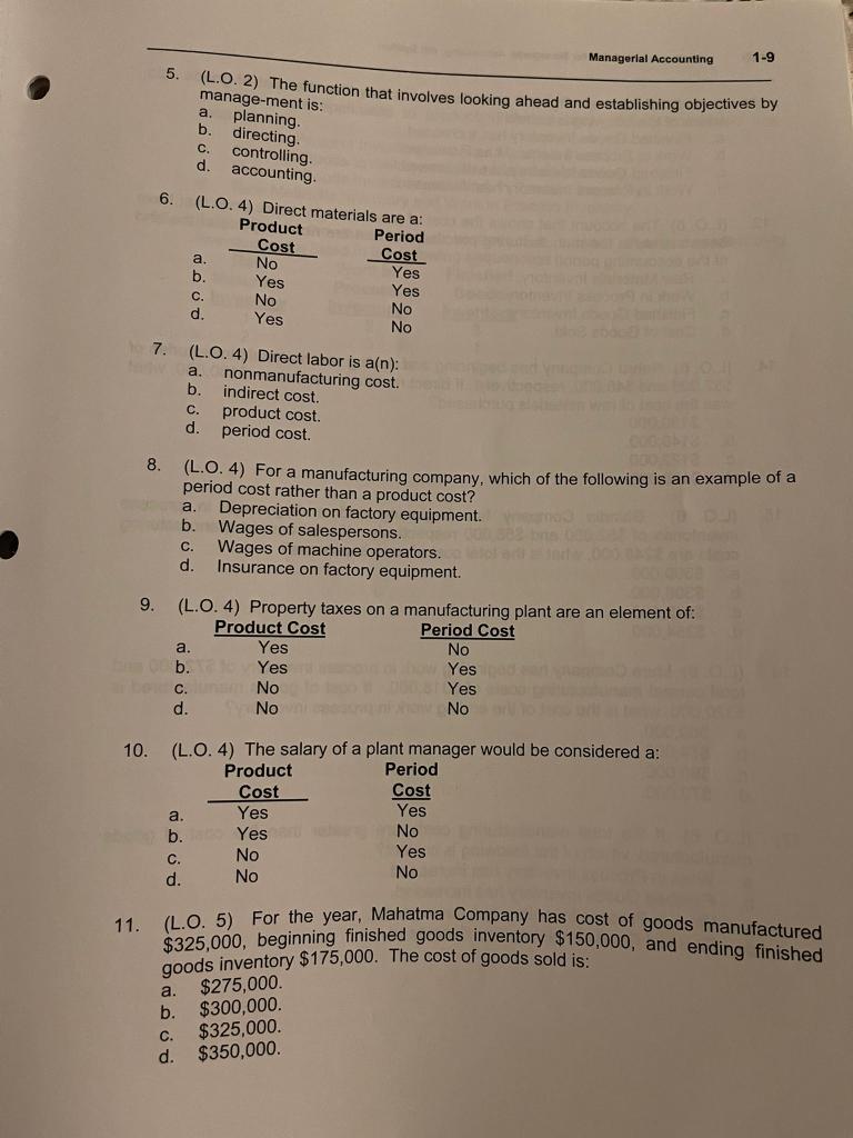 Solved Student Study Guide for Managerial Accounting, 1-8 | Chegg.com