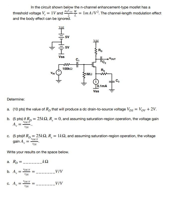 Solved In the circuit shown below the n-channel | Chegg.com