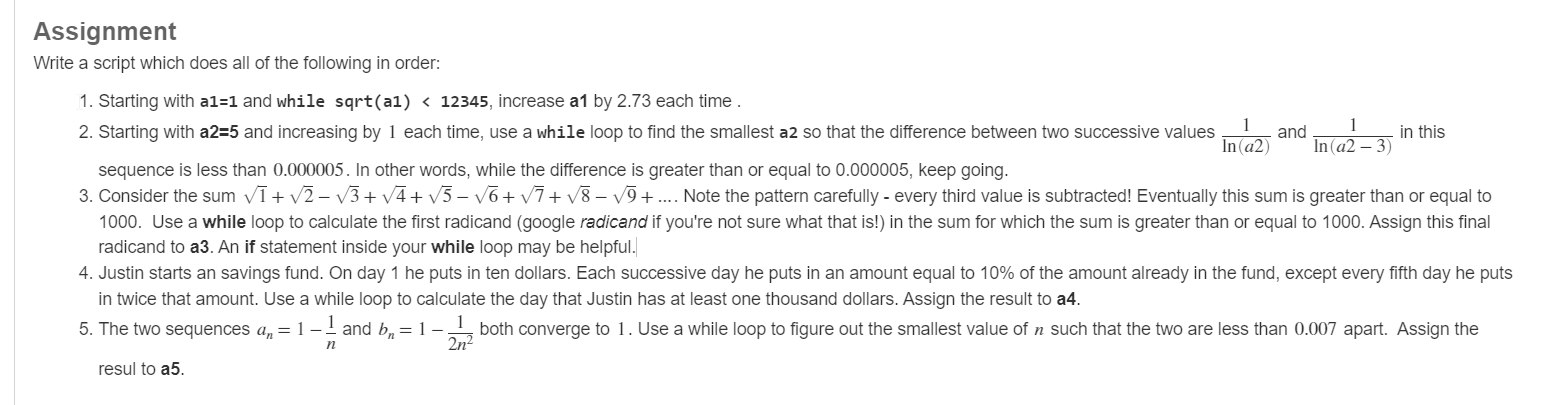 Solved Assignment Write a script which does all of the | Chegg.com