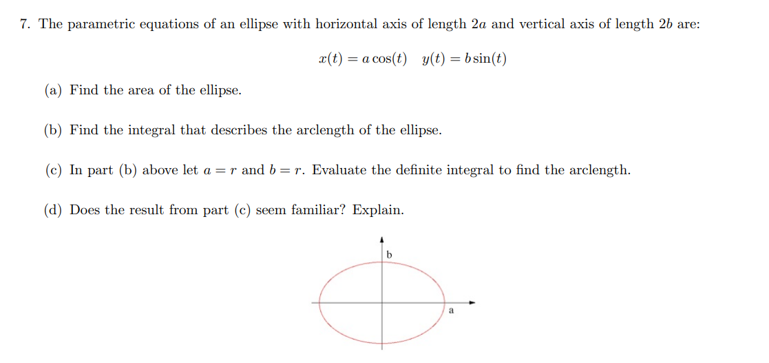 Solved 7. The parametric equations of an ellipse with | Chegg.com