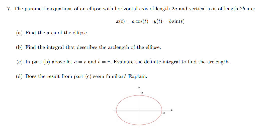 Solved 7. The Parametric Equations Of An Ellipse With | Chegg.com