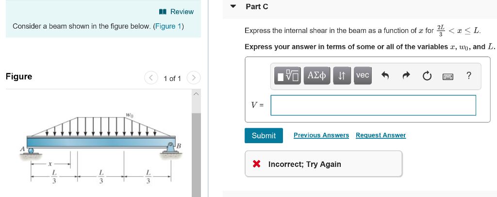 Solved Part C I Review Consider a beam shown in the figure | Chegg.com