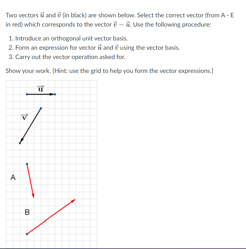 Two Vectors U And V In Black Are Shown Below Chegg Com