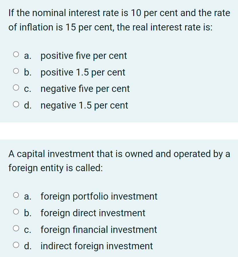 Solved If the nominal interest rate is 10 per cent and the | Chegg.com