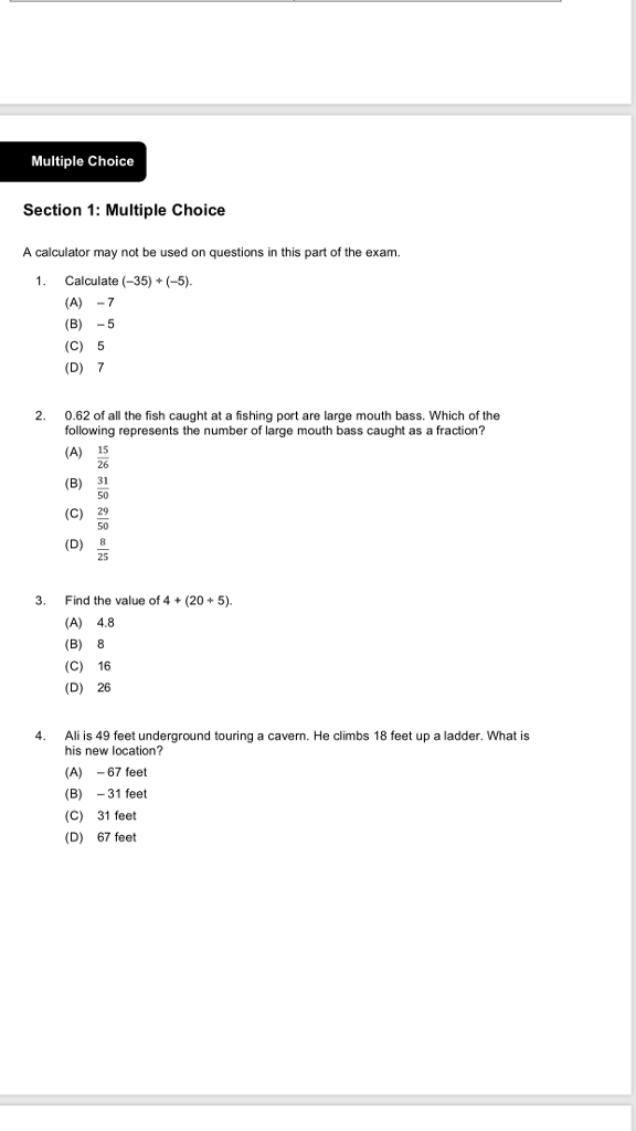 Solved Multiple Choice Section 1: Multiple Choice A | Chegg.com