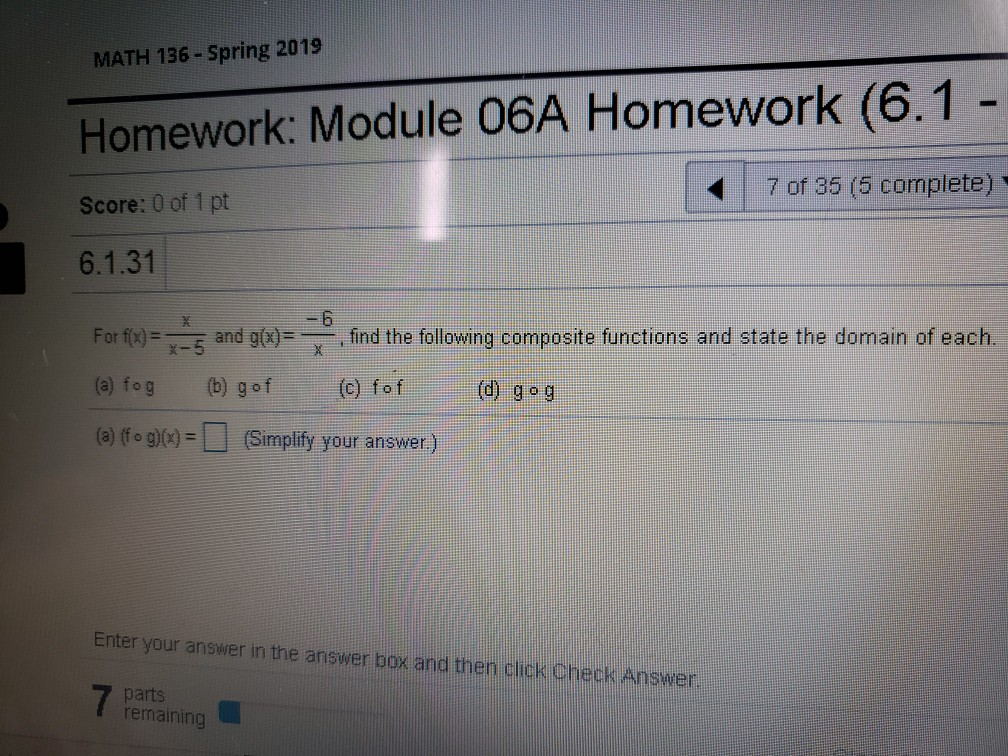 Solved MATH 136-Spring 2019 Homework: Module 06A Homework | Chegg.com