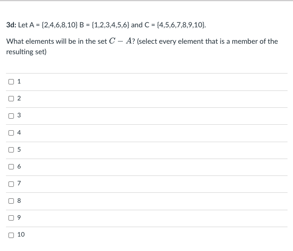 Solved 3d: Let A = {2,4,6,8,10} B = {1,2,3,4,5,6} and C = | Chegg.com