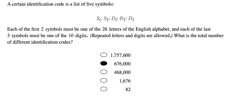 Solved A certain identification code is a list of five | Chegg.com