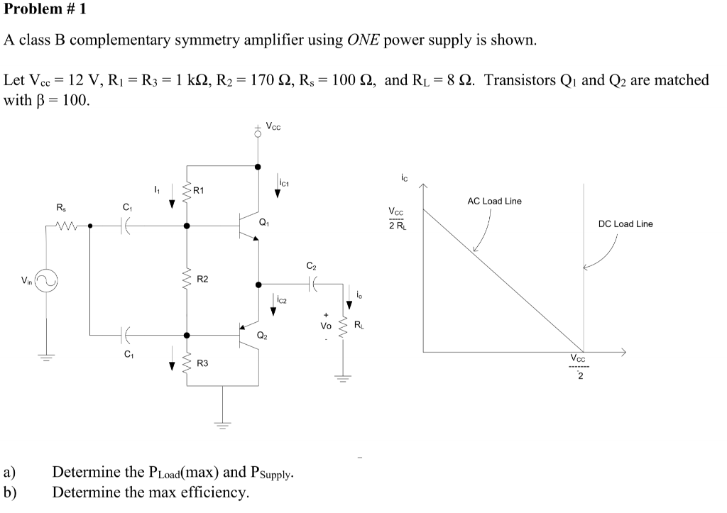 Solved Problem #1 A Class B Complementary Symmetry Amplifier | Chegg.com