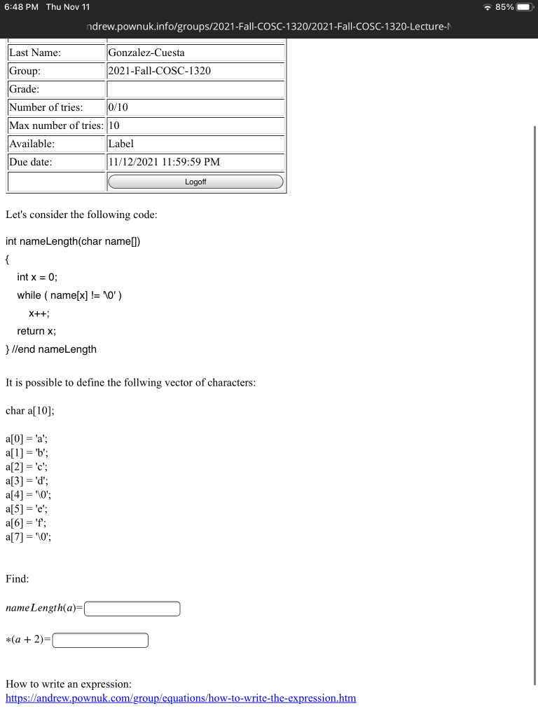 Solved 6:48 PM Thu Nov 11 .85% | Chegg.com