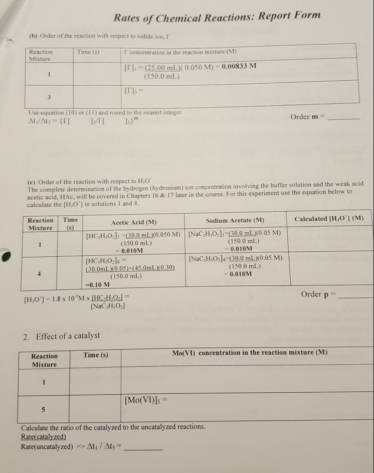Chemical Kinetics Rates Of Chemical Reactions Report Chegg Com Chemical Kinetics Rates Of Chemical Reactions Report Chegg Com