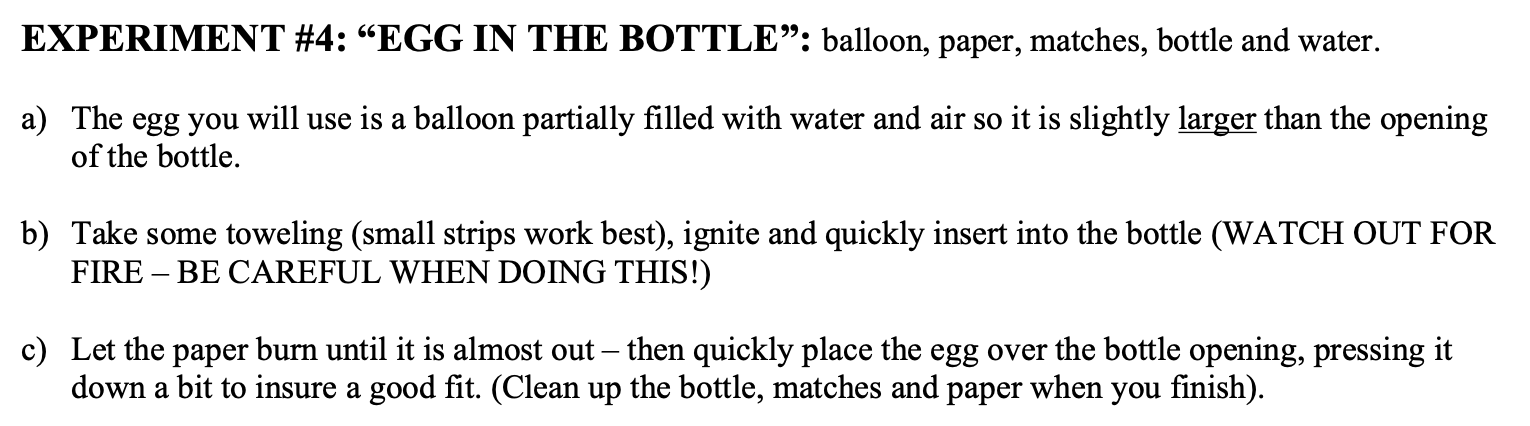 egg in a bottle experiment combined gas law