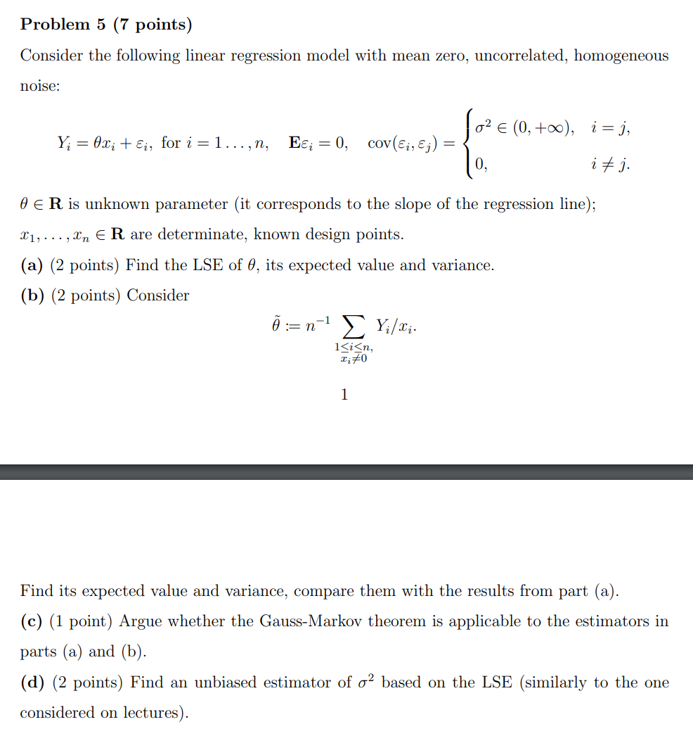 Consider The Following Linear Regression Model With 3591