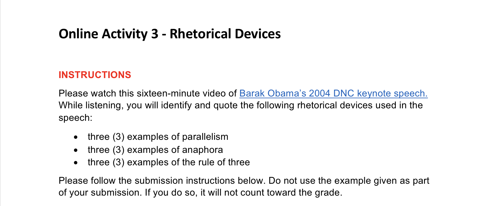 Online Activity 3 - Rhetorical Devices INSTRUCTIONS | Chegg.com