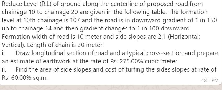Solved Reduce Level (R.L) of ground along the centerline of | Chegg.com