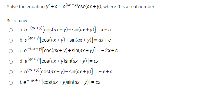 Solved Solve The Equation Y A Elax Y Csc Ax Y Where Chegg Com