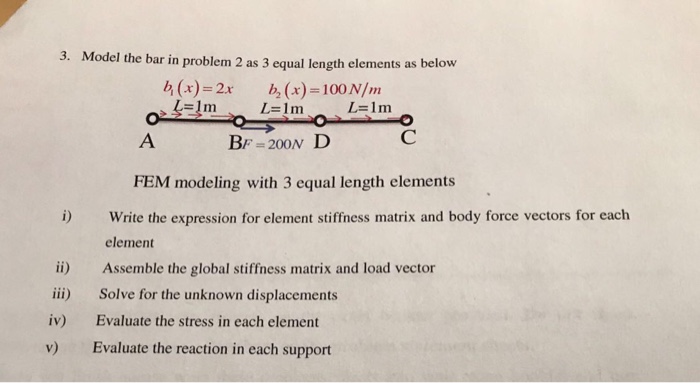 Solved Model the bar in problem 2 as 3 equal length elements | Chegg.com