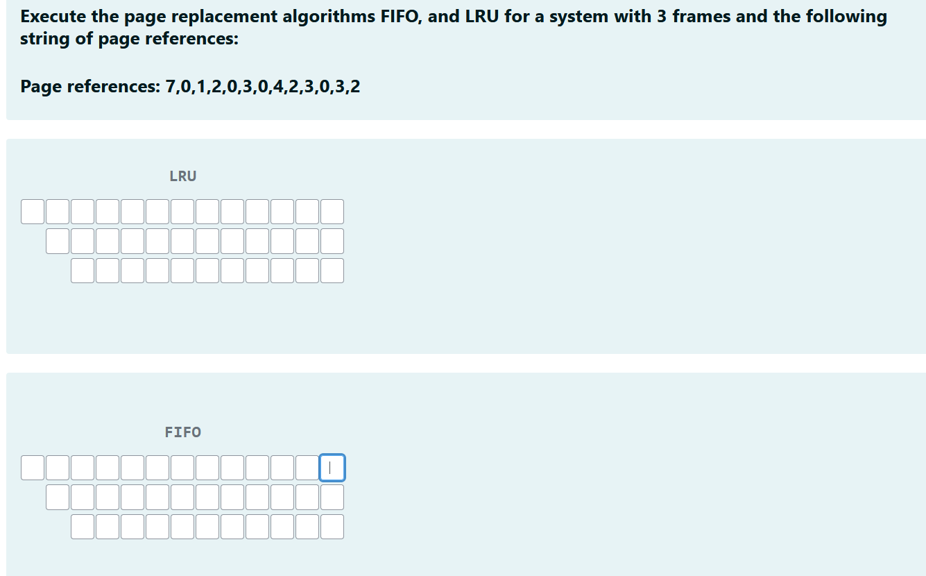 Solved Execute the page replacement algorithms FIFO, and LRU | Chegg.com