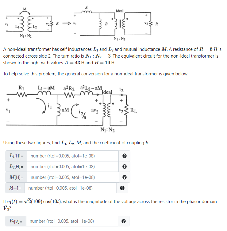 Solved M Ideal V2 R B Ver N N2 N1 N2 A Non Ideal Tra Chegg Com