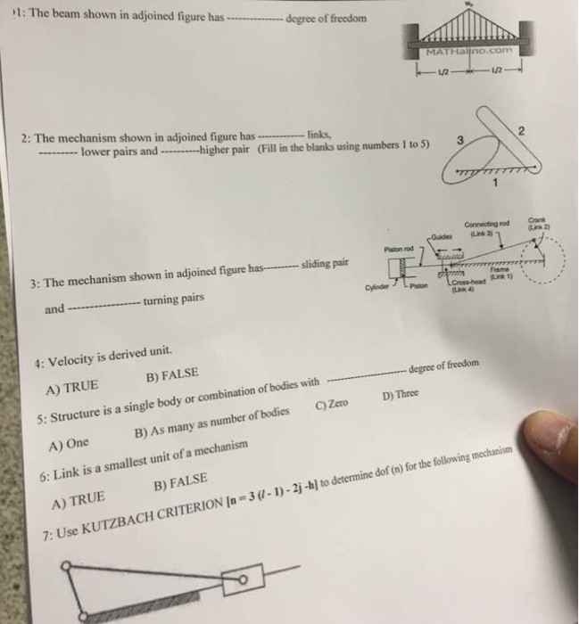 Solved The mechanism shown in adjoined figure has _ links, | Chegg.com