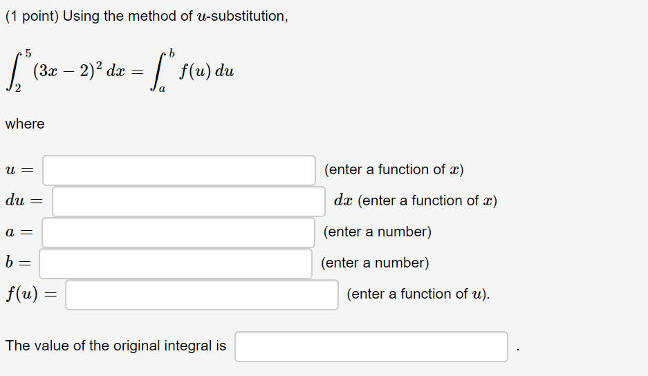 Solved 1 Point Using The Method Of U Substitution 5 Chegg Com