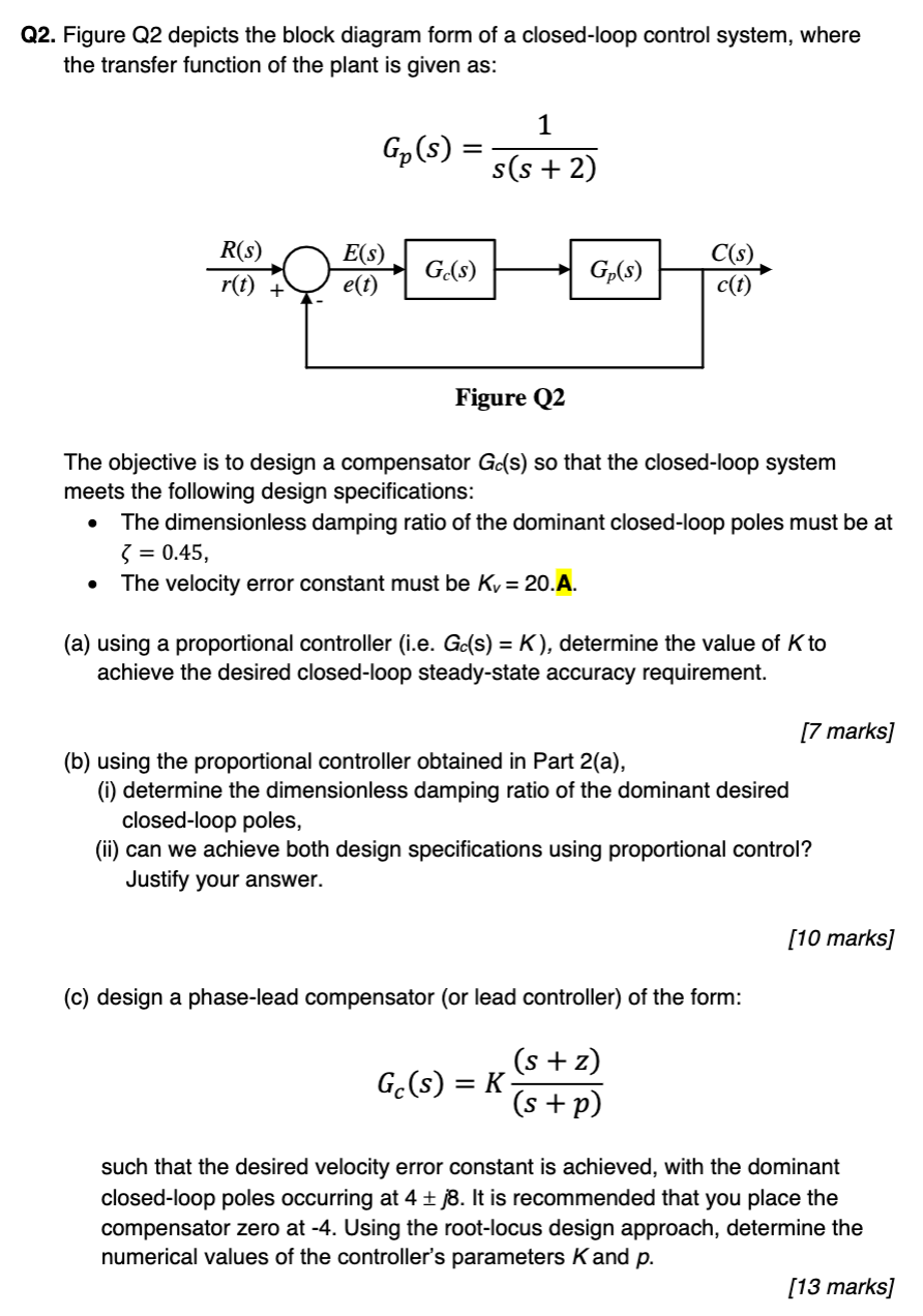 Solved 22. Figure Q2 depicts the block diagram form of a | Chegg.com