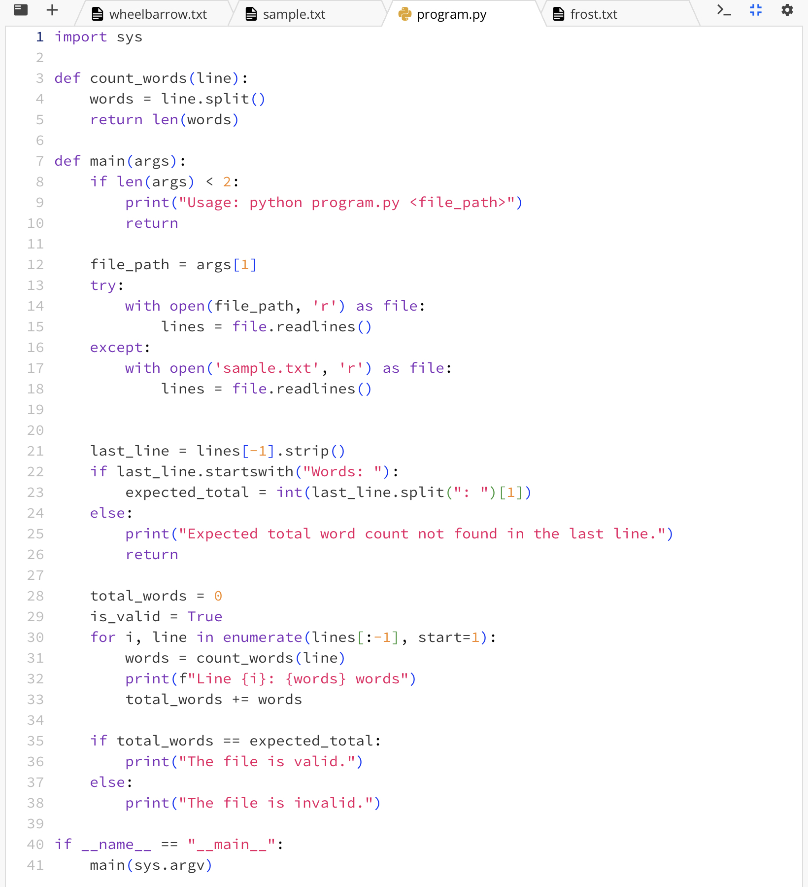 Solved Write a program that prints the total number of words | Chegg.com