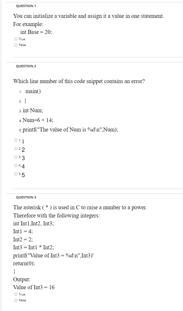 Solved QUESTION 1 You can initialize a variable and assign | Chegg.com