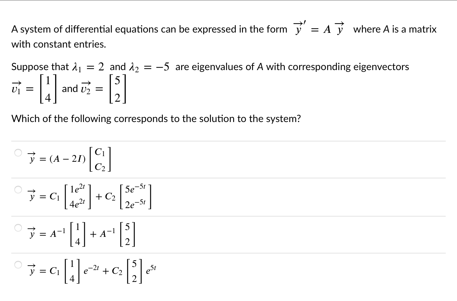 Solved A system of differential equations can be expressed | Chegg.com