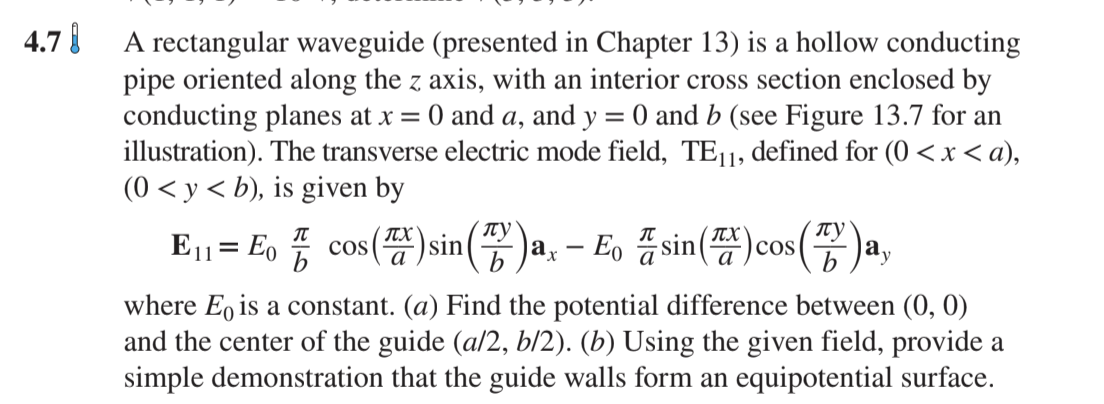 Solved 4.7 1 A rectangular waveguide (presented in Chapter | Chegg.com