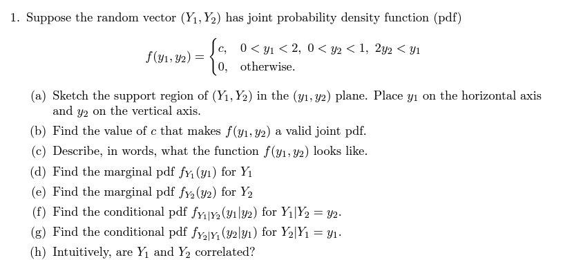 Solved . 1. Suppose the random vector (Y1, Y2) has joint | Chegg.com