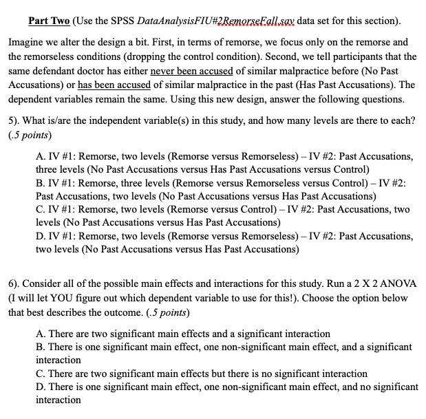 Solved Part One (Use the SPSS Data AnalysisFIU#1 | Chegg.com