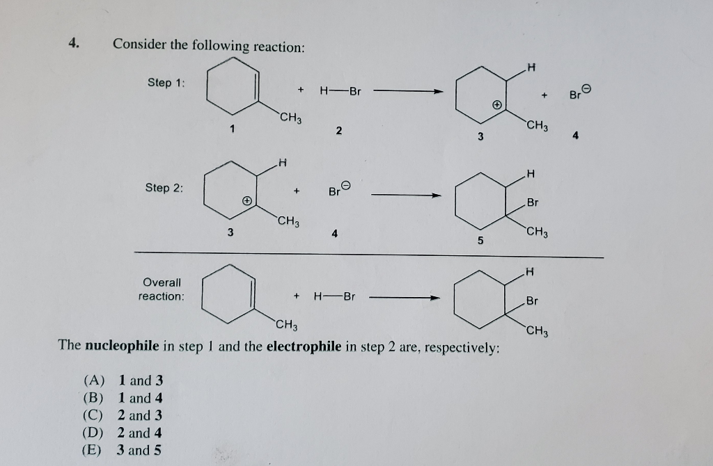 Solved 4. Consider The Following Reaction: CH Step 1: + H-Br | Chegg.com