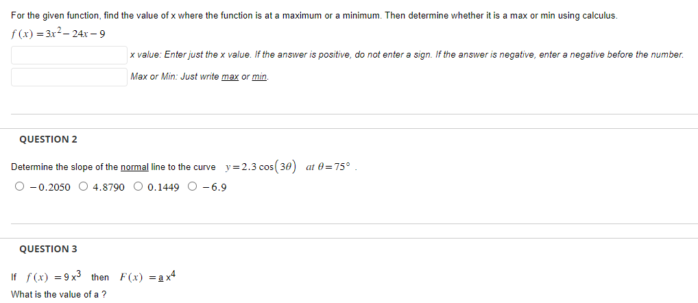 Solved For The Given Function, Find The Value Of X Where The | Chegg.com