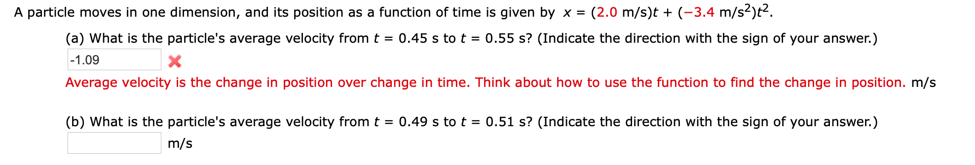 Solved A particle moves in one dimension, and its position | Chegg.com