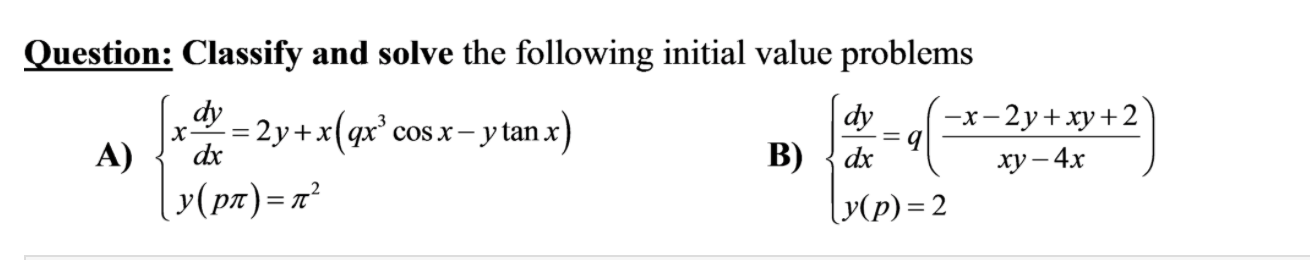 Solved Question: Classify And Solve The Following Initial | Chegg.com