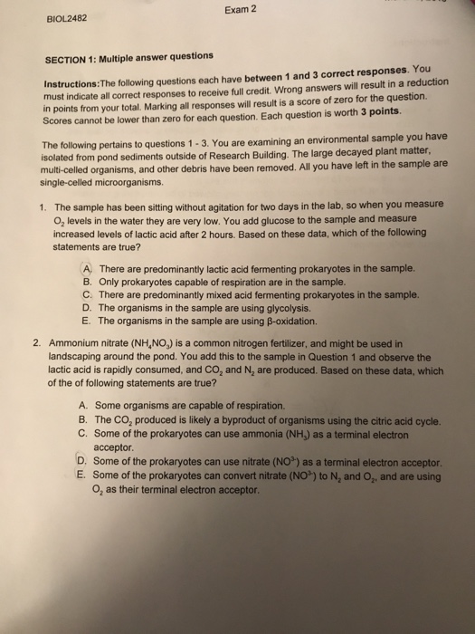 Solved Exam 2 BIOL2482 SECTION 1: Multiple answer questions | Chegg.com