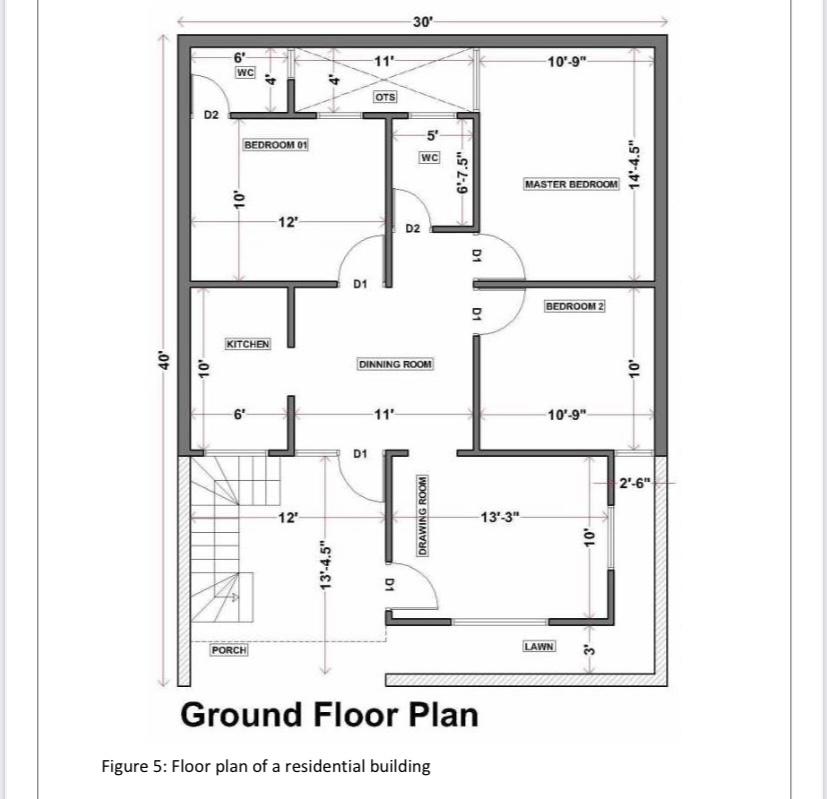 Solved 3 30' 6' WC 11' 1099" . + OTS D2 5 BEDROOM 01 WC