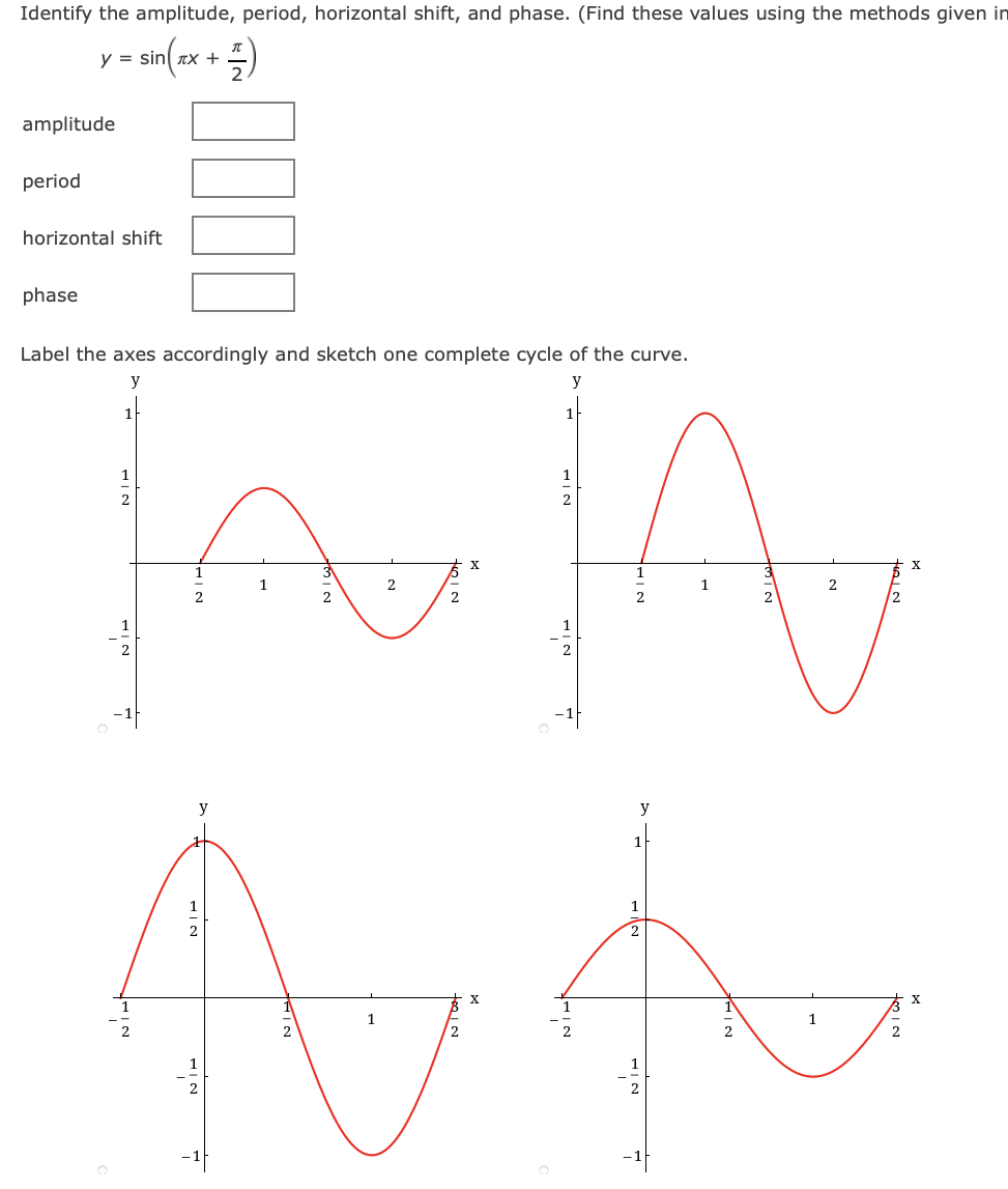 Solved Identify the amplitude, period, horizontal shift, and | Chegg.com