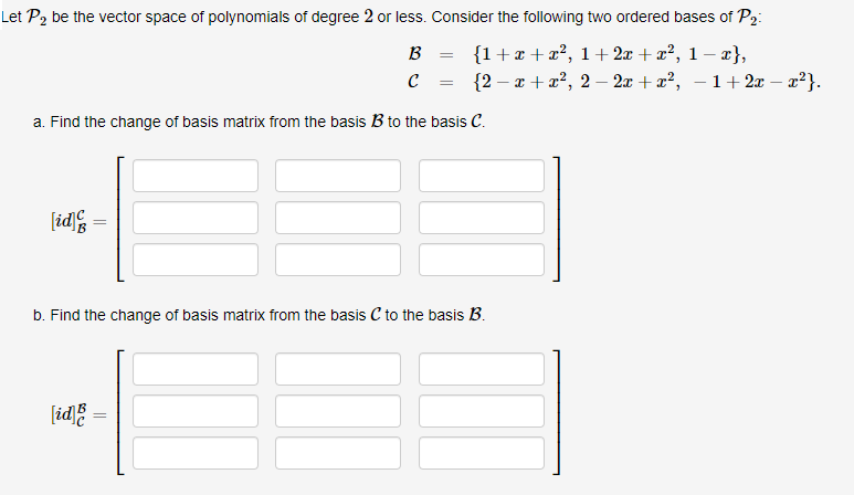 find the change of basis matrix from b1 to b2